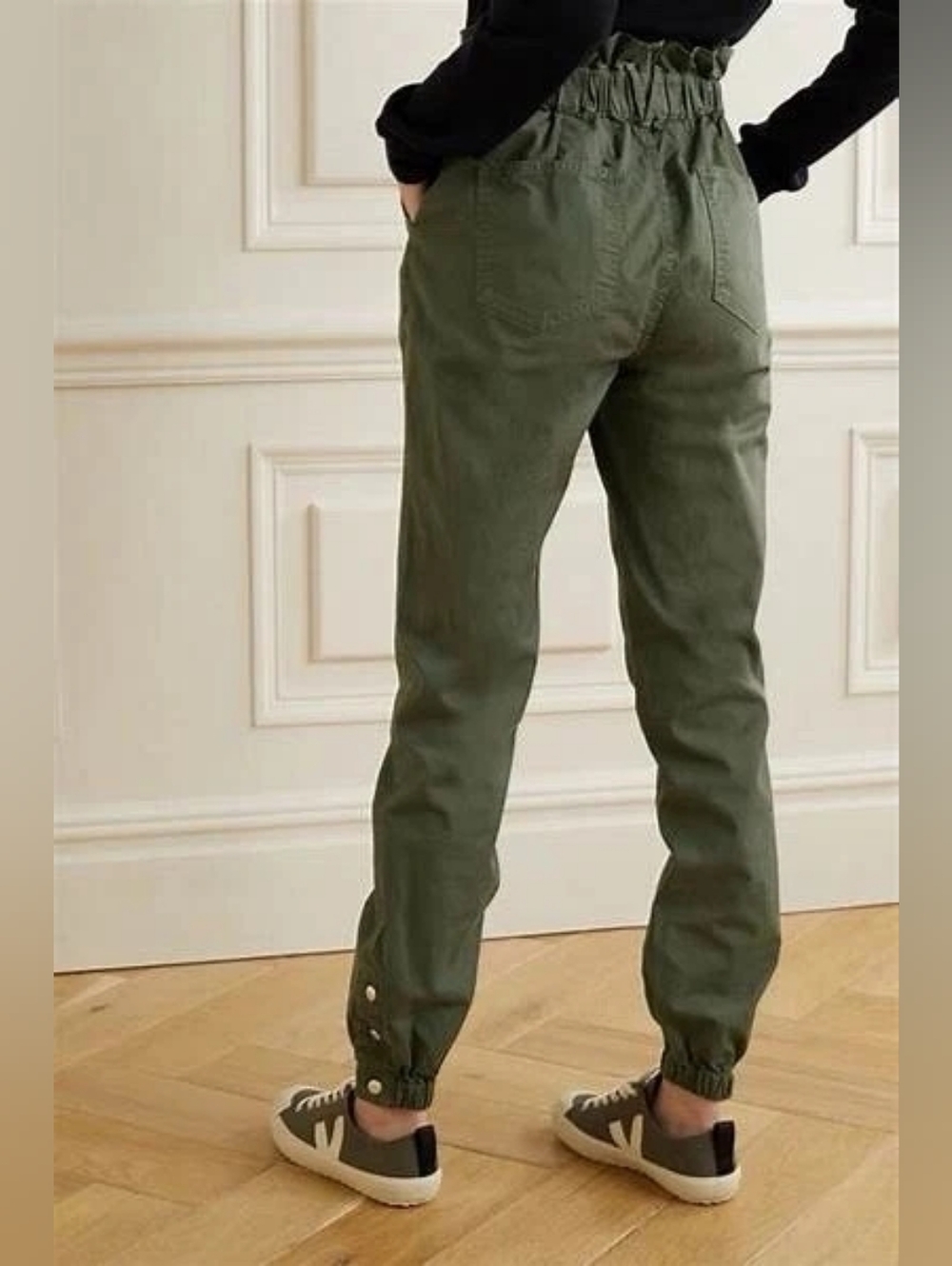 Veronica Beard Tedi Tapered High Rise Pants Paperbag Waist Army Green Size 29 - Picture 2 of 15